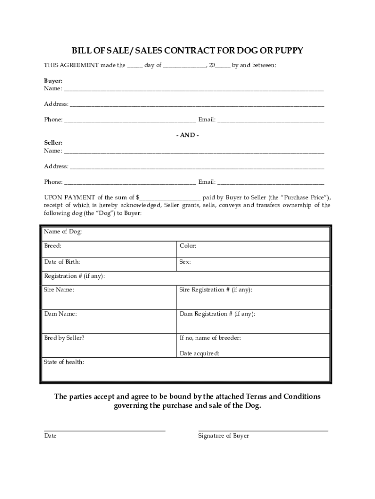 Puppy Contract Template - Fill Online, Printable, Fillable, Blank with regard to Free Printable Puppy Sales Contract