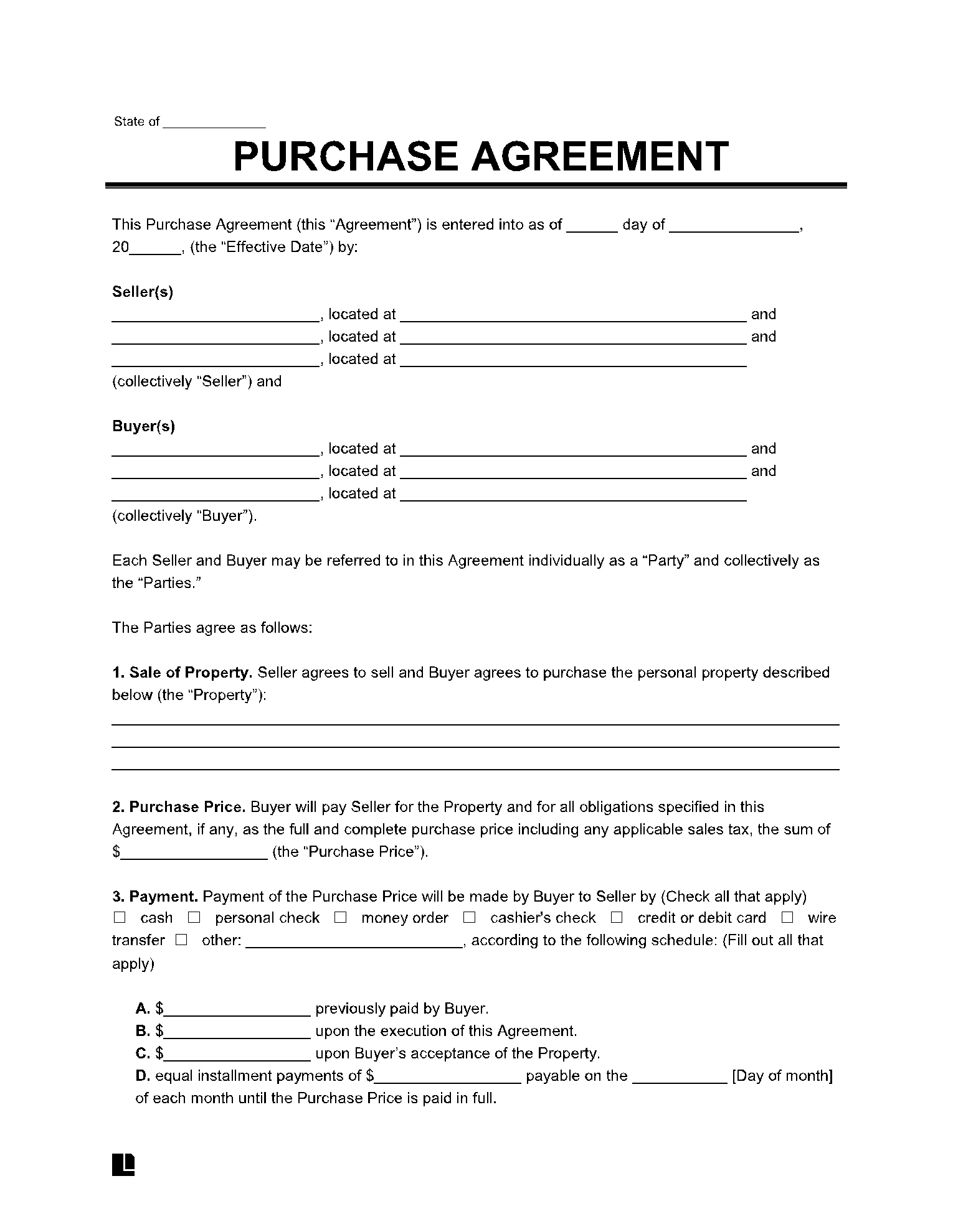 Purchase Agreement Template In 2021 (100% Free) regarding Free Printable Purchase Agreement Forms