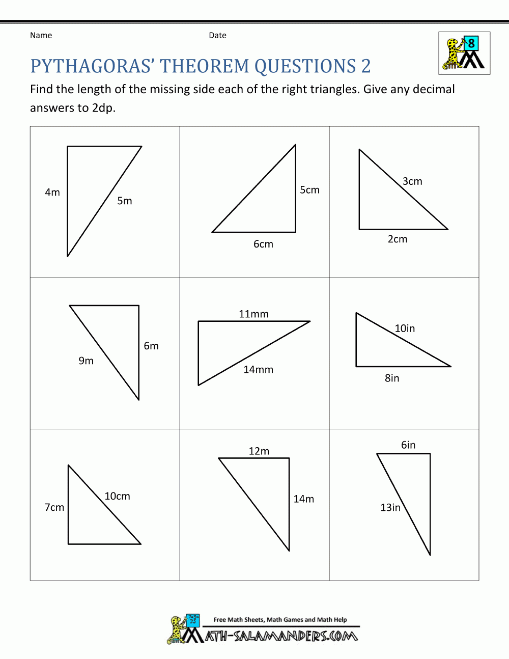 Pythagoras Theorem Questions for Free Printable Pythagorean Theorem Worksheets