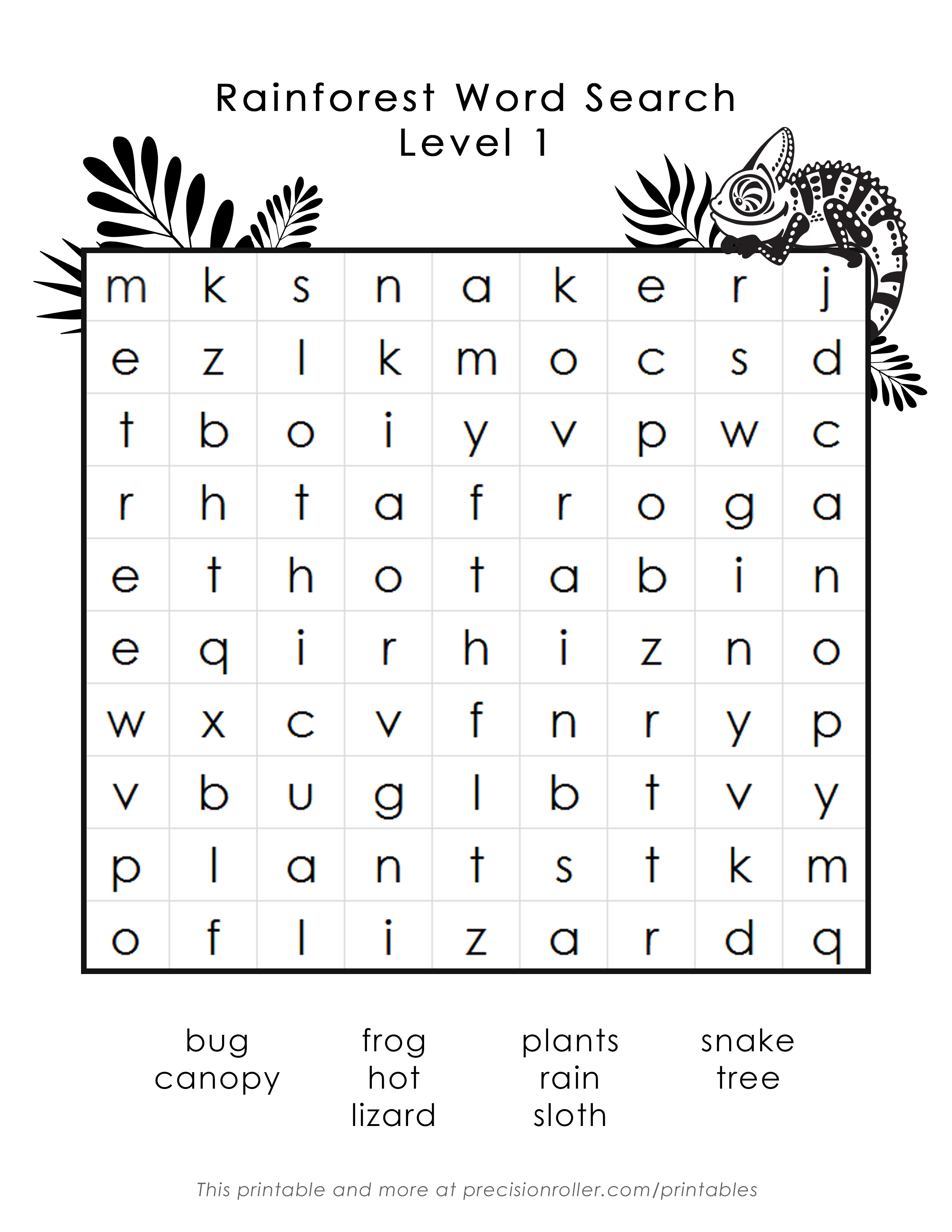 Rainforest-Themed Free Printable Word Search - Precision Printables in Word Search Free Printable Easy