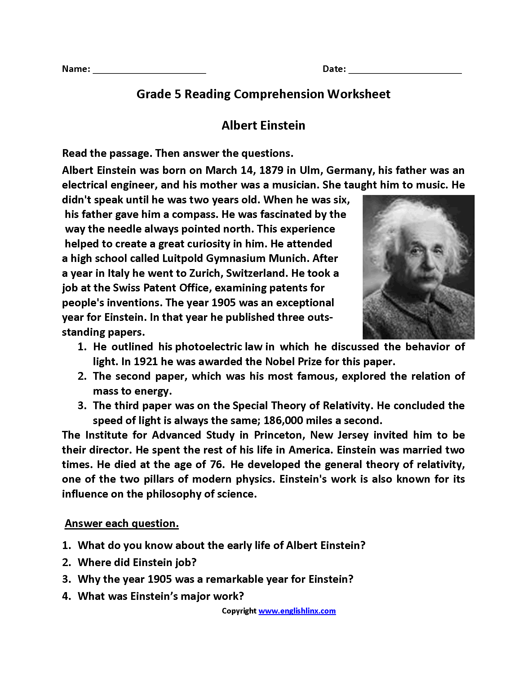 Reading Worksheets | Fifth Grade Reading Worksheets intended for Free Printable Reading Worksheets for 5th Grade