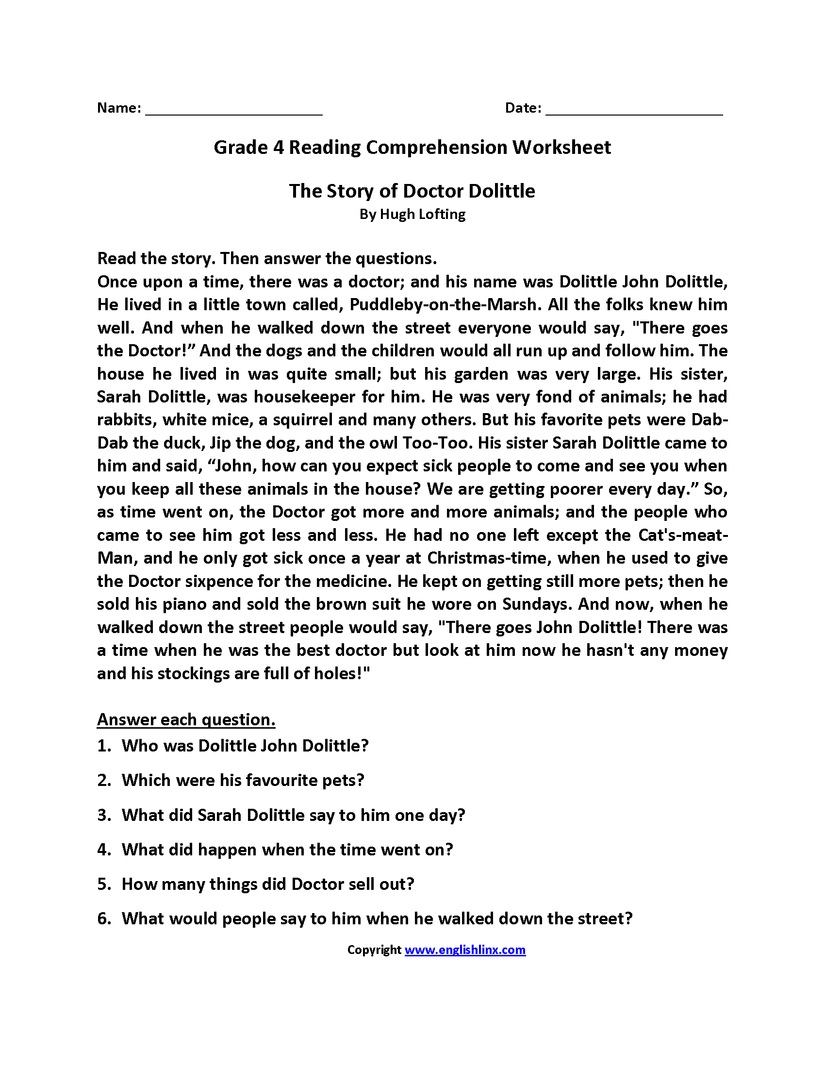 Reading Worksheets | Fourth Grade Reading Worksheets with regard to Free Printable Short Stories for 4th Graders