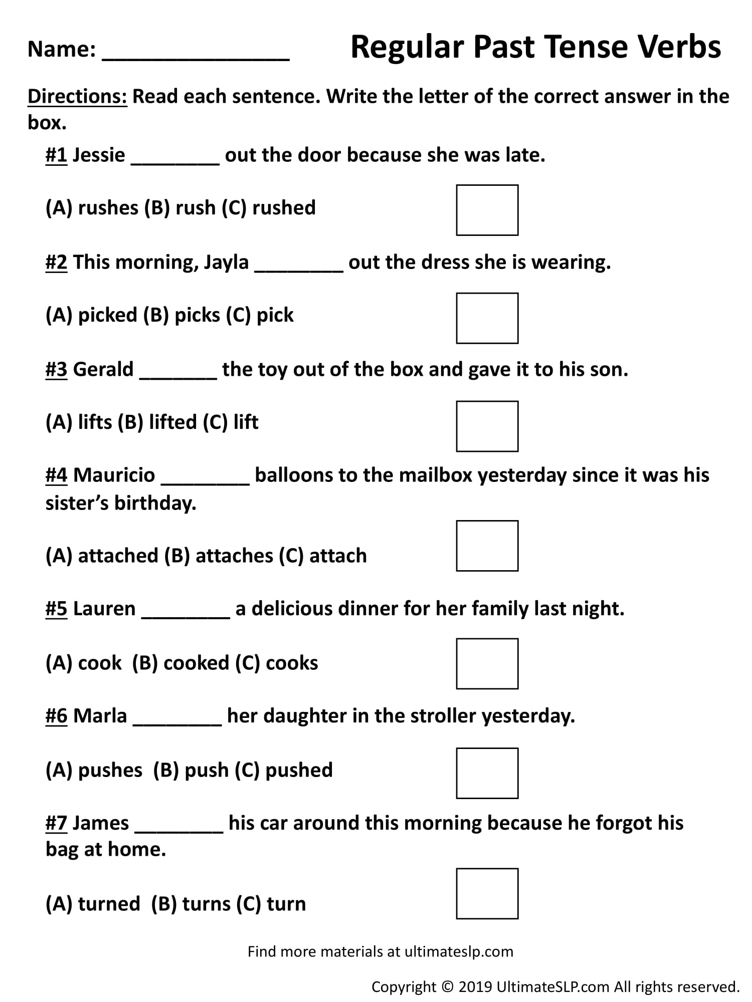 Regular Past Tense Verbs Worksheet - Ultimate Slp pertaining to Free Printable Past Tense Verbs Worksheets