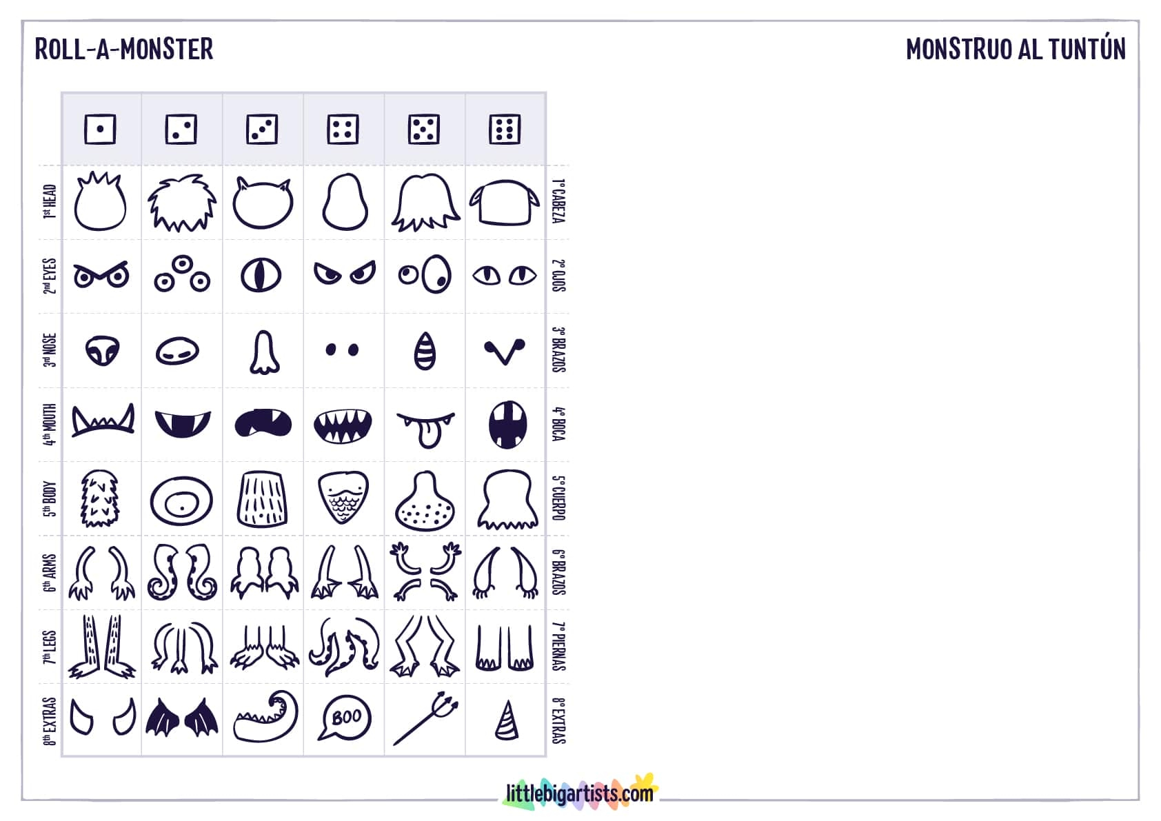 Roll-A-Monster Creativity Worksheet - Little Big Artists with Roll A Monster Free Printable