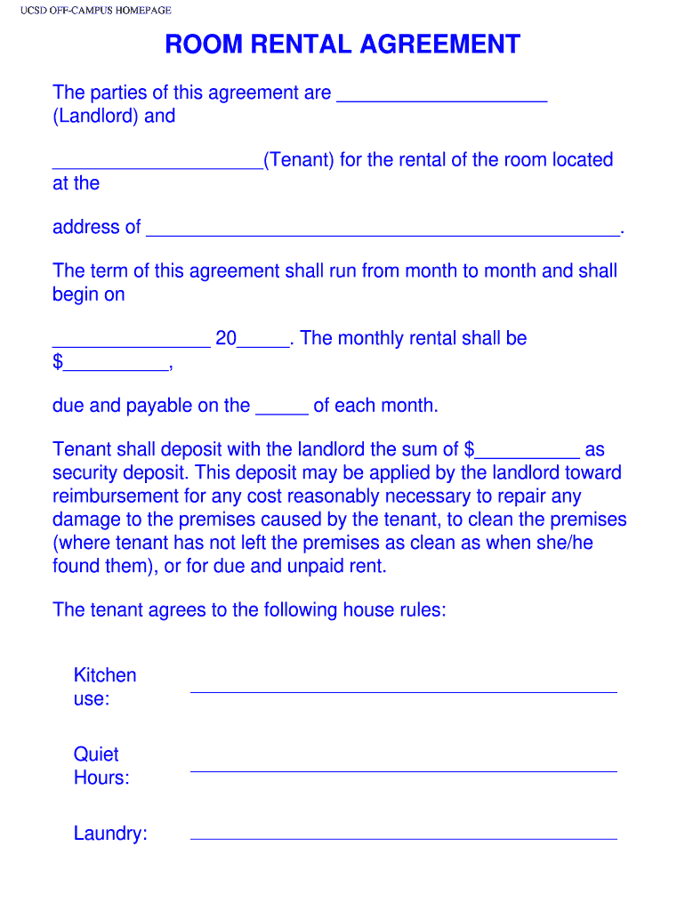 Room Rental Agreement Template - Fill Online, Printable, Fillable with regard to Free Printable Room Rental Agreement Forms