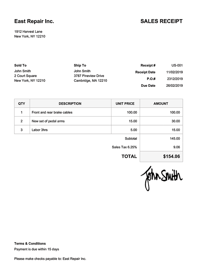 Sales Receipt Templates | Quickly Create Free Sales Receipts intended for Free Printable Sales Receipt Form