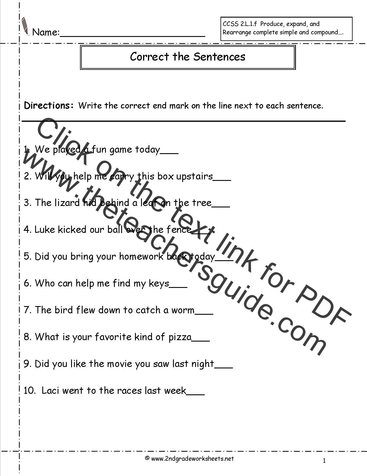 Second Grade Sentences Worksheets, Ccss 2.L.1.F Worksheets. within Free Printable Subject Predicate Worksheets 2nd Grade