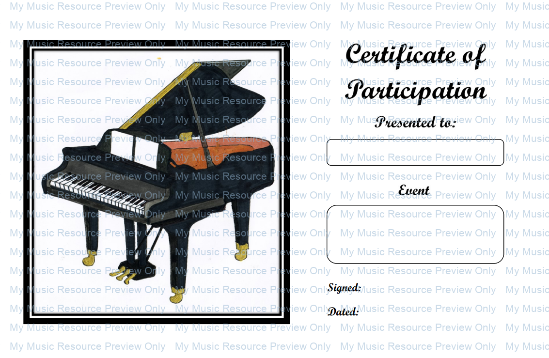 Selection Of Editable Piano-Themed Certificates - My Music Resource inside Free Printable Piano Recital Certificates