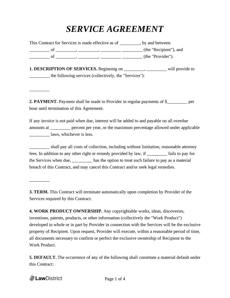 Service Agreement Template | Free Service Contract | Lawdistrict for Free Printable Service Contract Forms