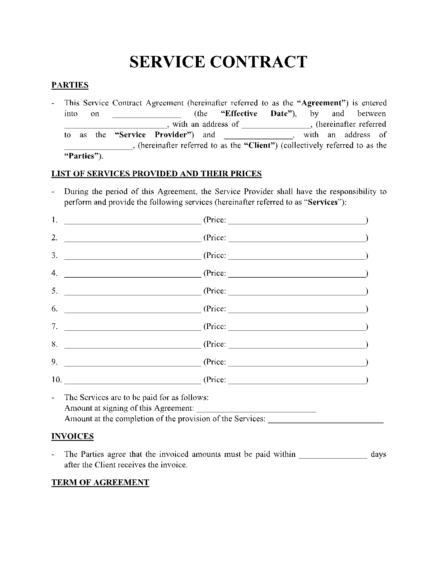 Service Contract Template: Get Free Sample - Cocosign regarding Free Printable Service Contract Forms