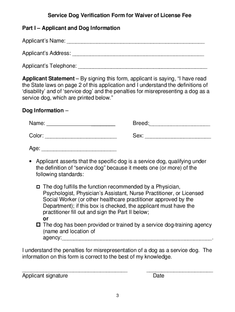 Service Dog Form Pdf - Fill Online, Printable, Fillable, Blank with regard to Free Printable Service Dog