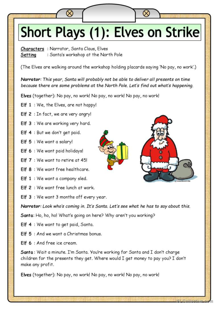 Short Plays (1): Elves On Strike: English Esl Worksheets Pdf &amp;amp; Doc within Free Printable Play Scripts