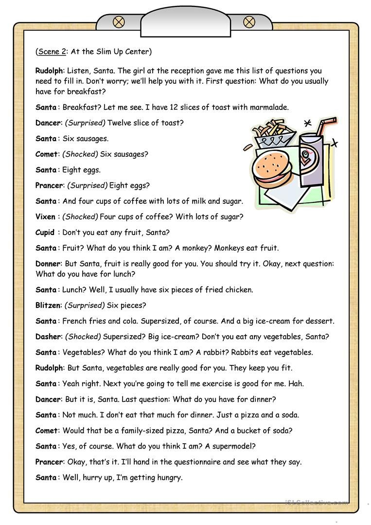 Short Plays (2): Santa&amp;#039;S Diet Worksheet - Free Esl Printable with regard to Free Printable Play Scripts