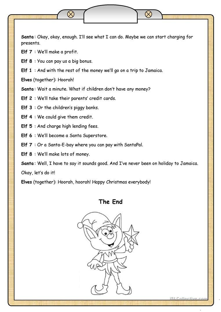 Short Plays: Elves On Strike Worksheet regarding Free Printable Play Scripts