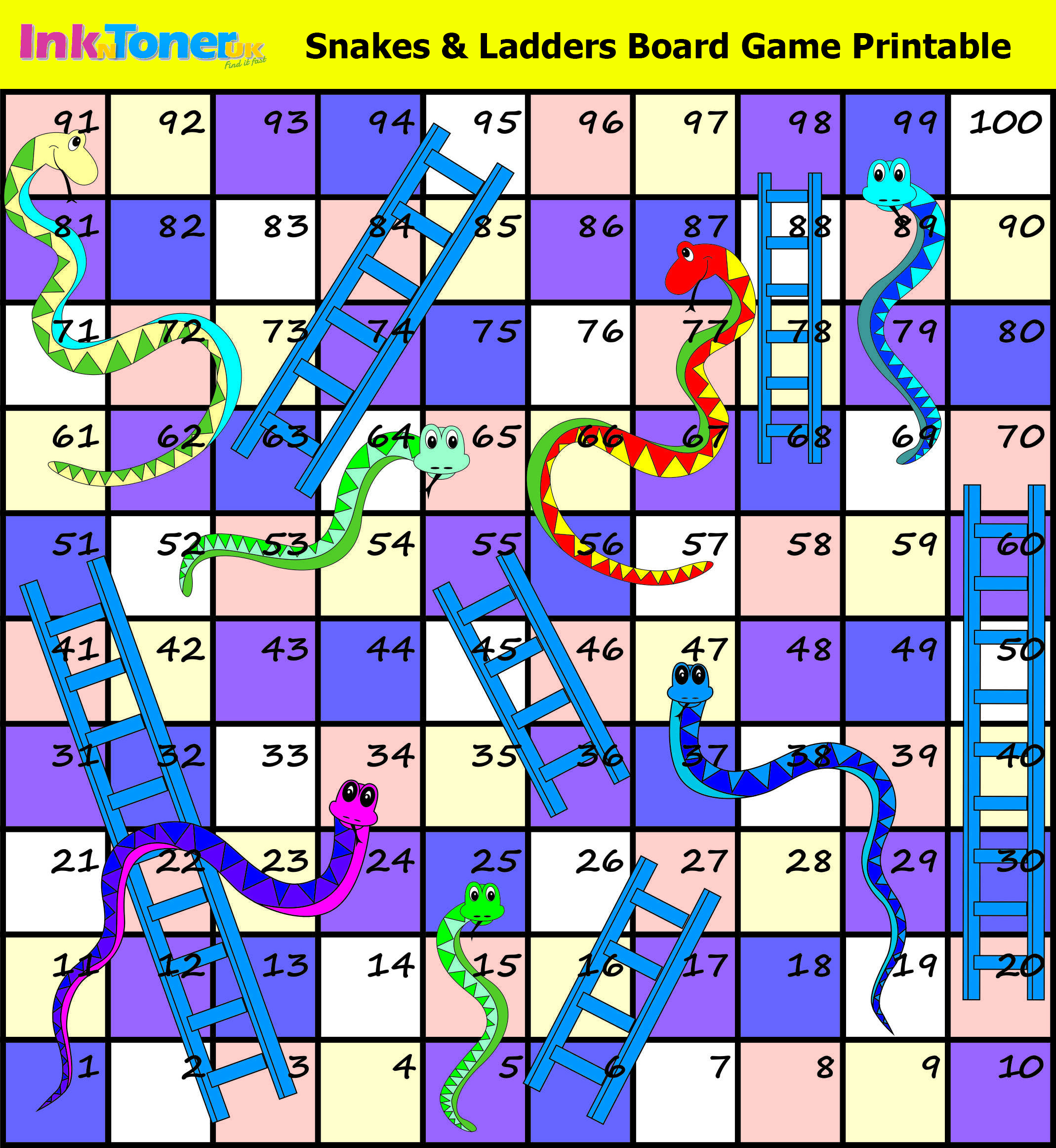 Snakes And Ladders Printable Board Game | Inkntoneruk Blog regarding Free Snakes and Ladders Printable