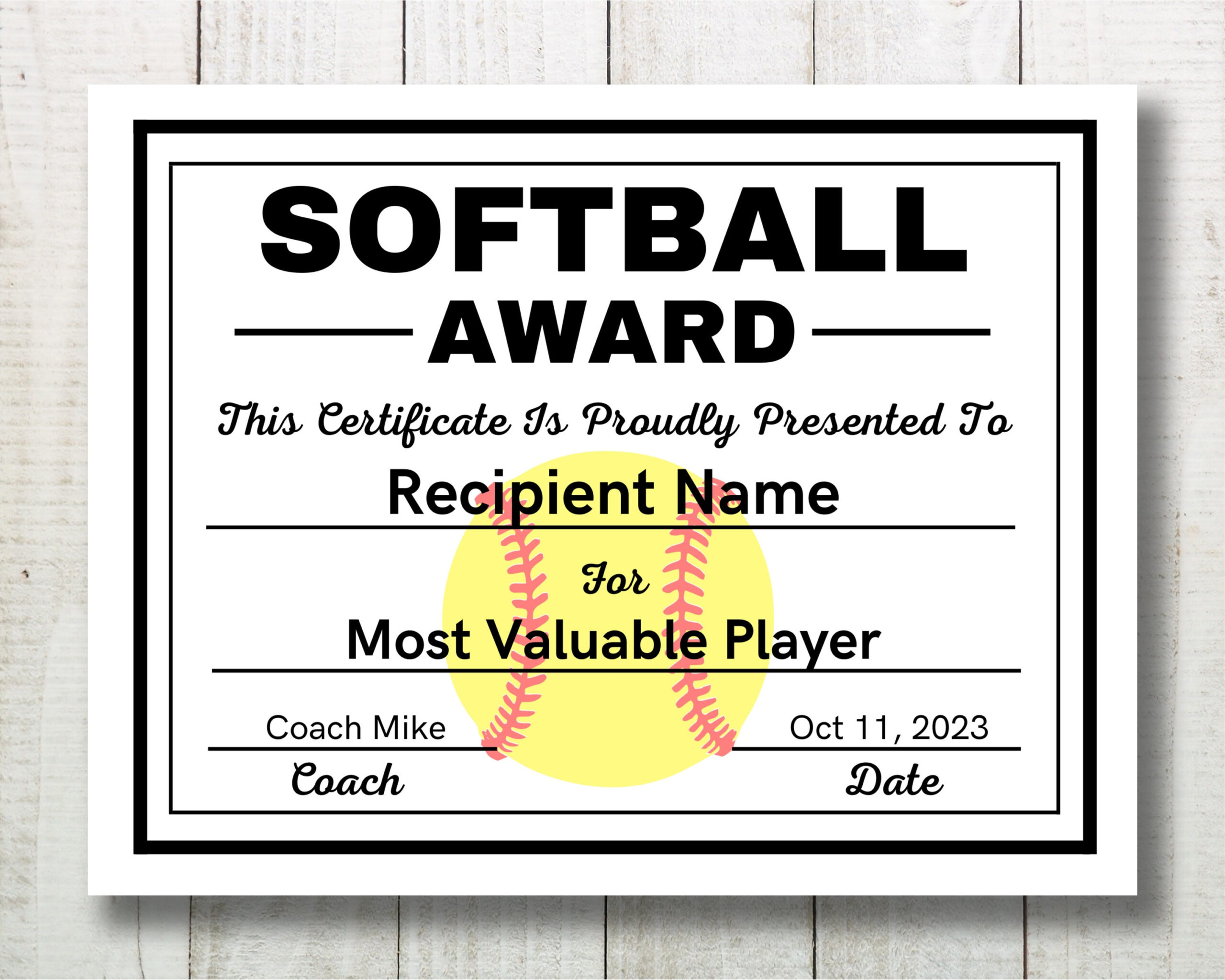 Softball Certificate Template, Softball Award Certificate in Free Printable Softball Certificates