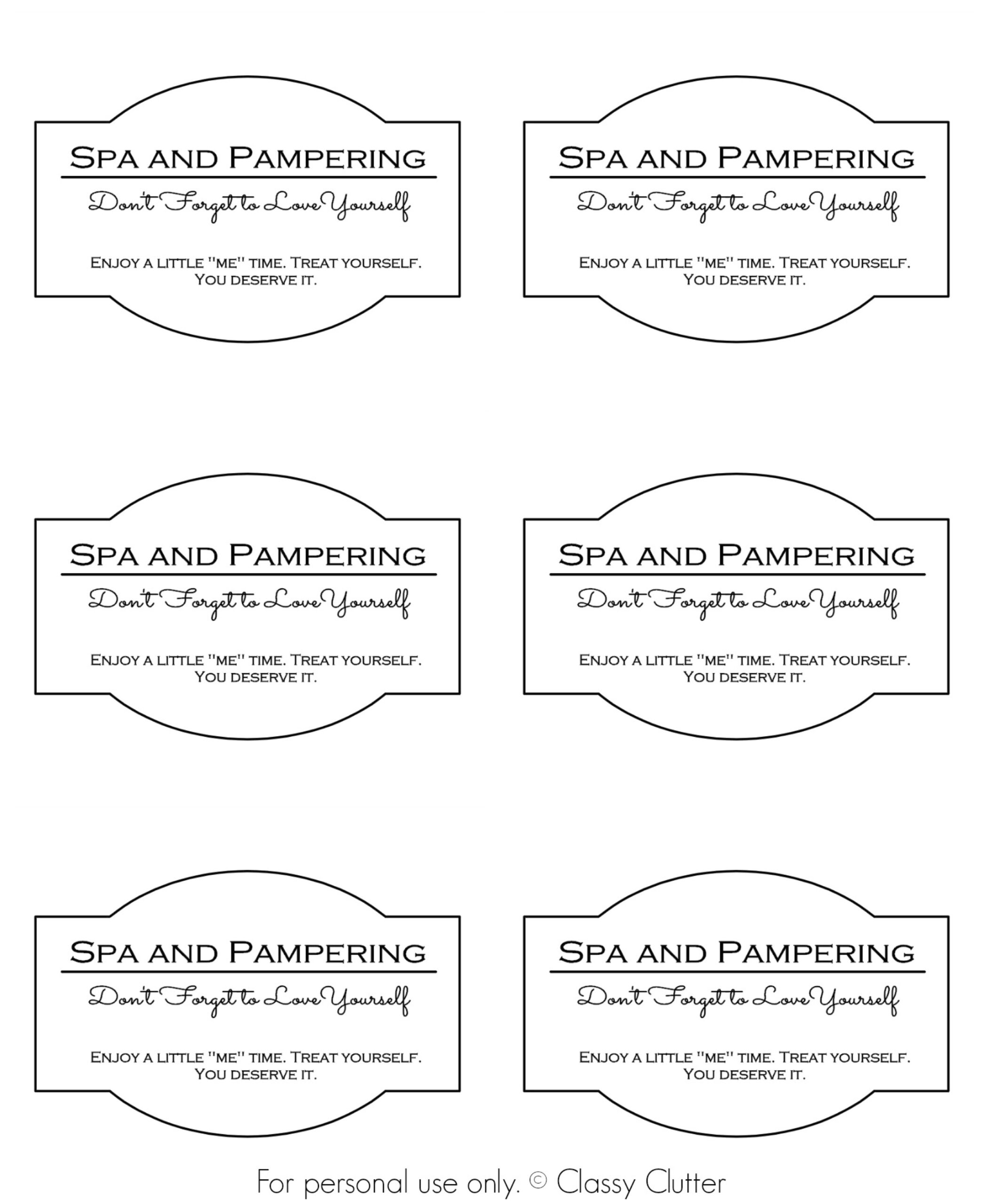 Spa And Pampering In A Jar - for Spa In A Jar Free Printable Labels