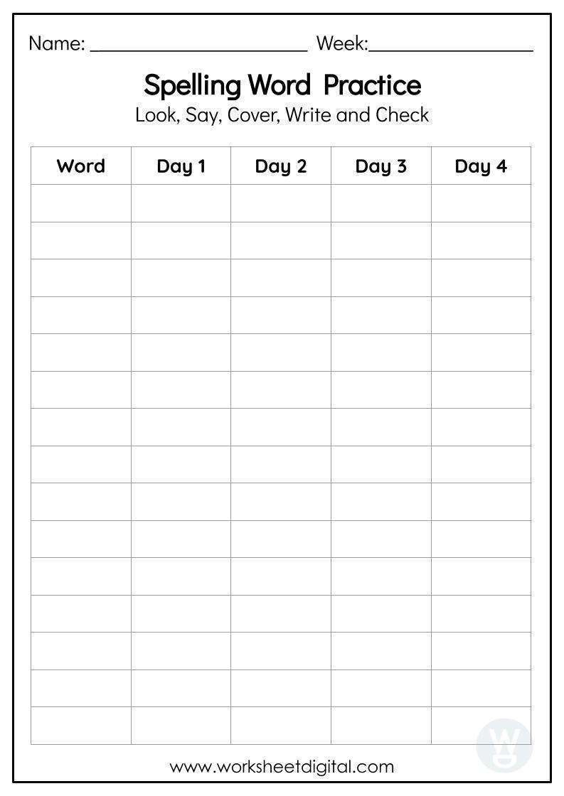 Spelling Word Practice - Worksheet Digital throughout Free Printable Spelling Practice Worksheets