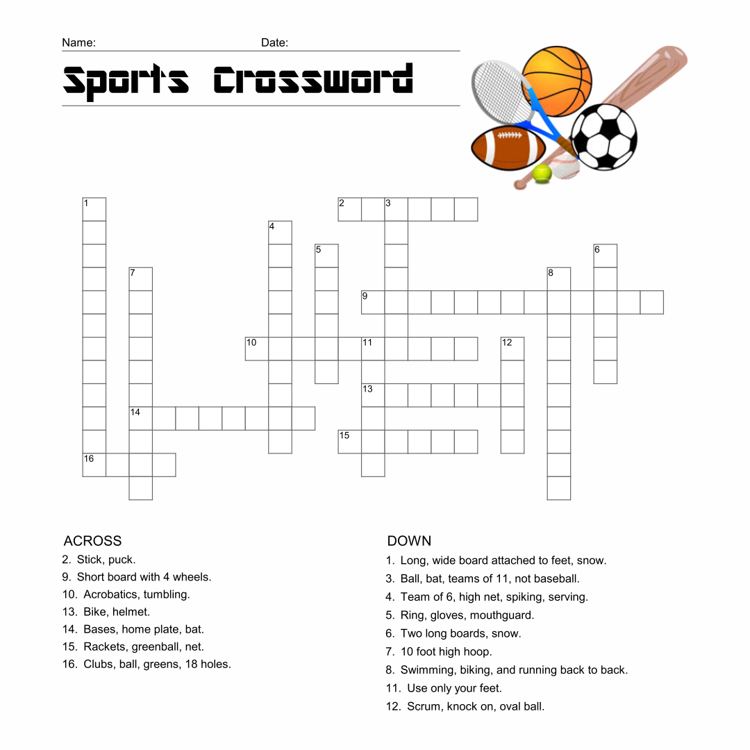 Sports Crossword Worksheets with regard to Free Printable Sports Crossword Puzzles