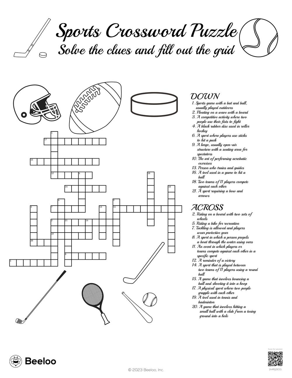 Sports-Themed Crossword Puzzles • Beeloo Printable Crafts And with Free Printable Sports Crossword Puzzles