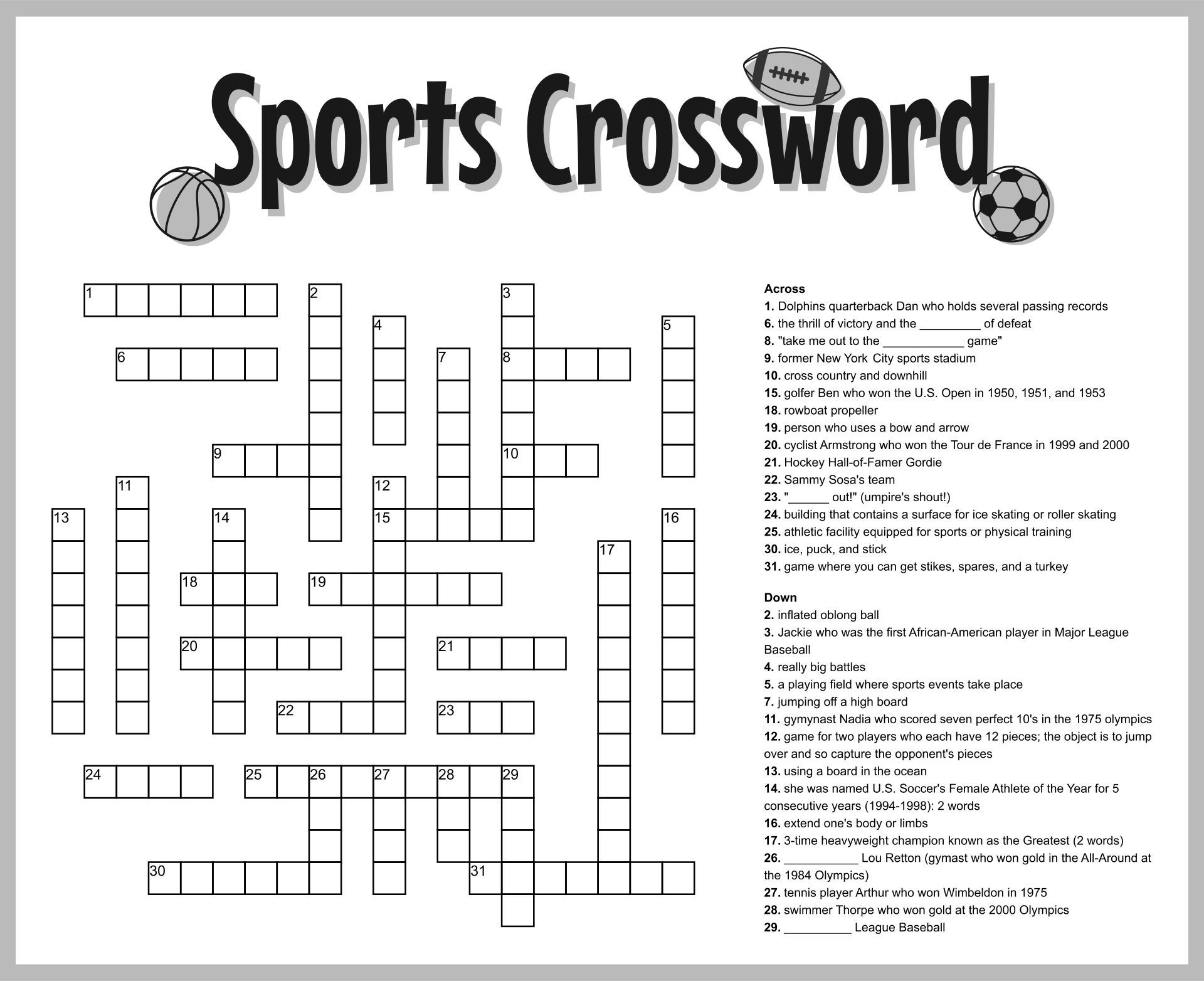 Sporty Nimble Crossword | Кроссворд in Free Printable Sports Crossword Puzzles