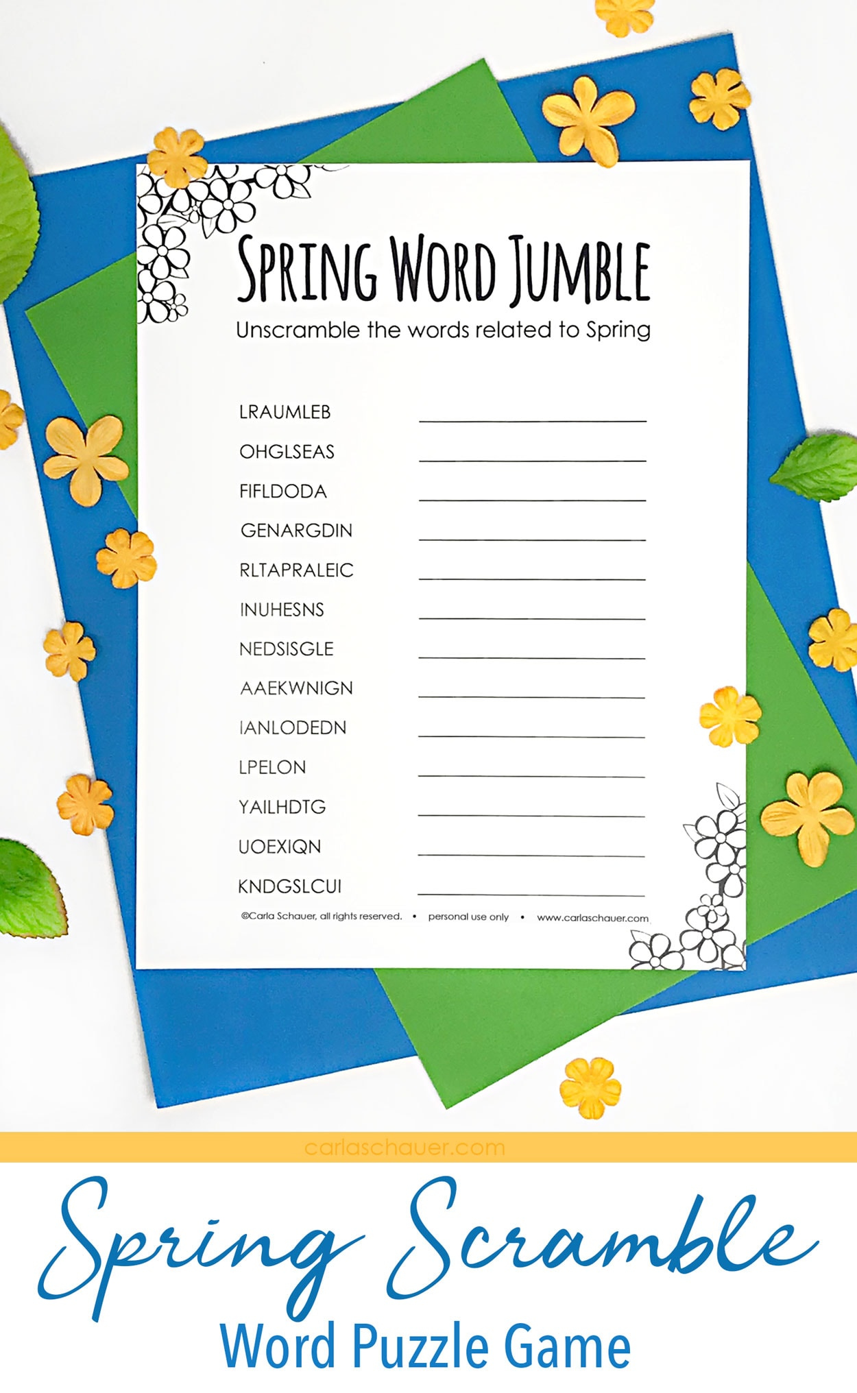 Spring Word Scramble Printable - Carla Schauer Designs for Free Printable Word Jumble Puzzles for Adults