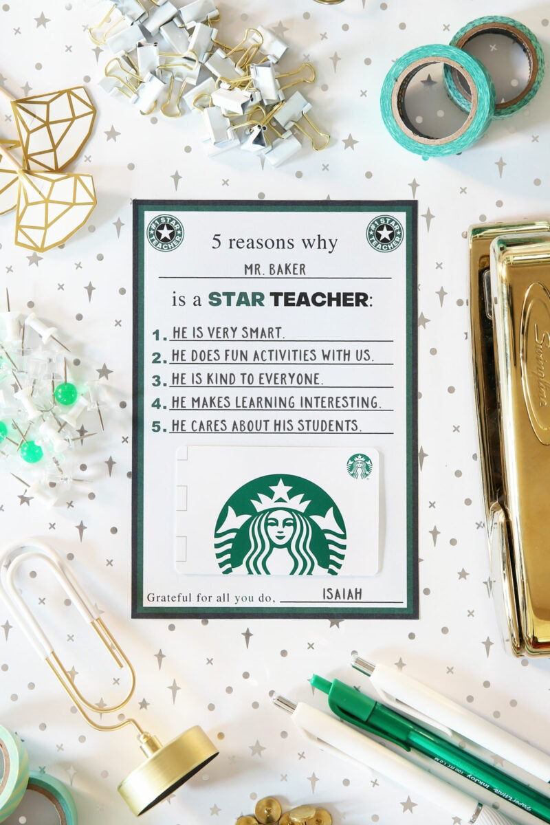 Starbucks Teacher Gifts (With Free Printables Gift Card Holder!) inside Free Printable Teacher Appreciation Greeting Cards