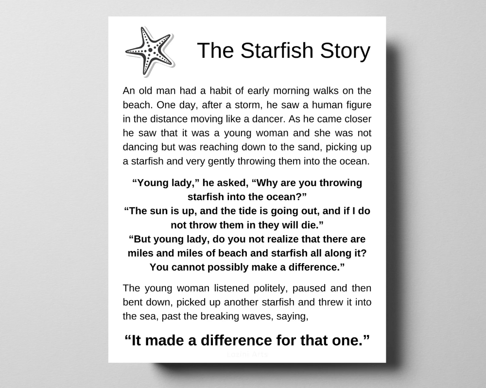 Starfish Poemloren Eiseley, The Starfish Story Printable Sign with Starfish Story Printable Free