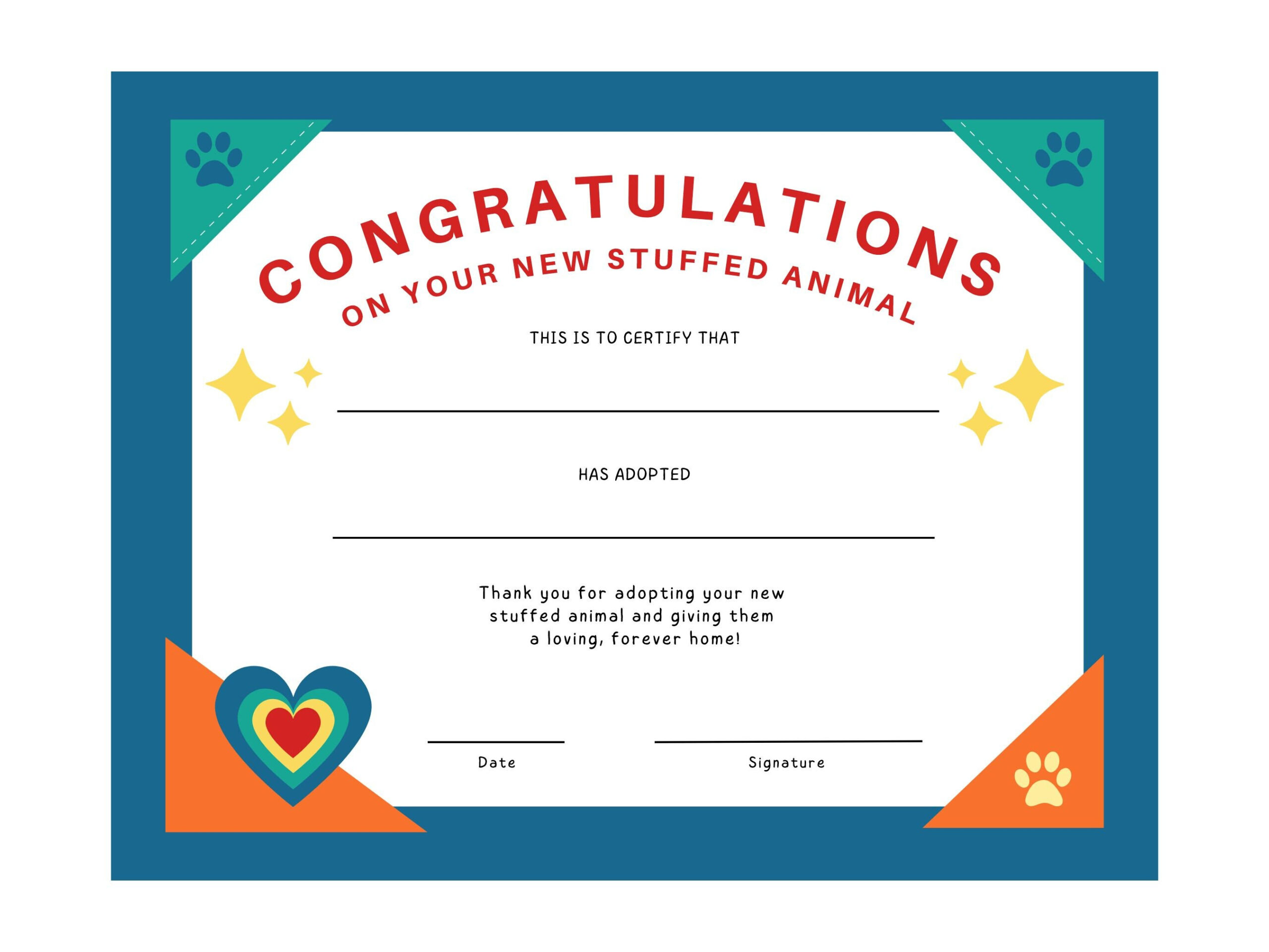 Stuffed Animal Adoption Certificate For Kids, Pdf, Jpg, Svg inside Free Printable Stuffed Animal Adoption Certificate