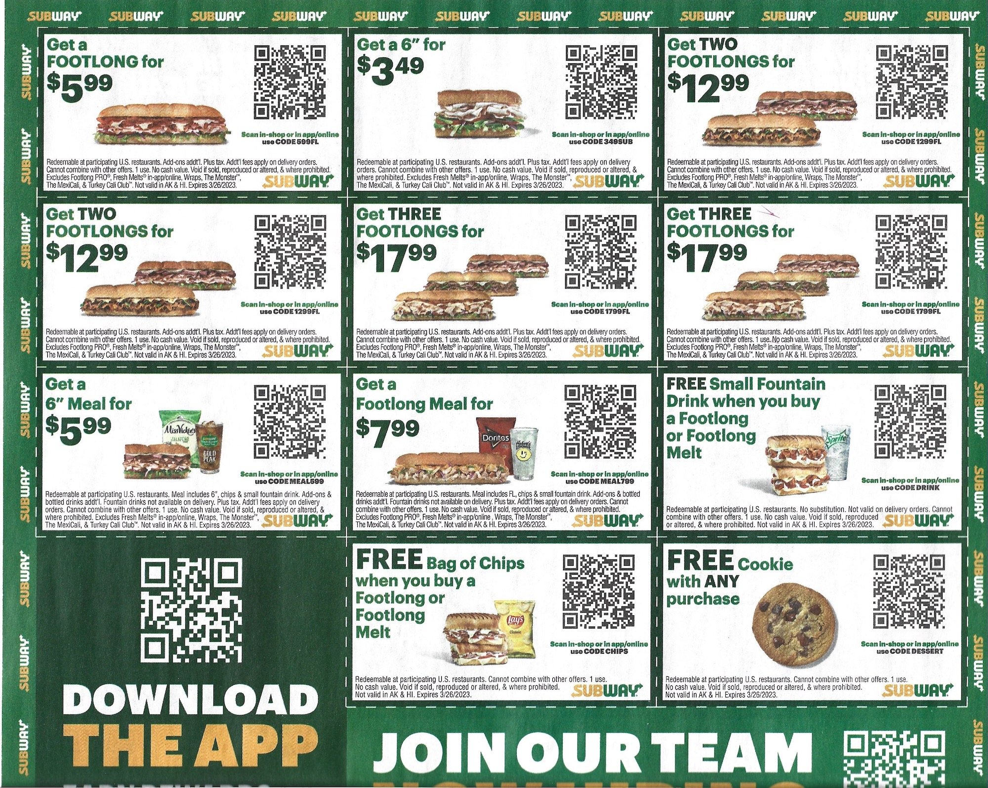 Subway Coupon Inserts - Expires April 2023 within Free Printable Subway Coupons 2025