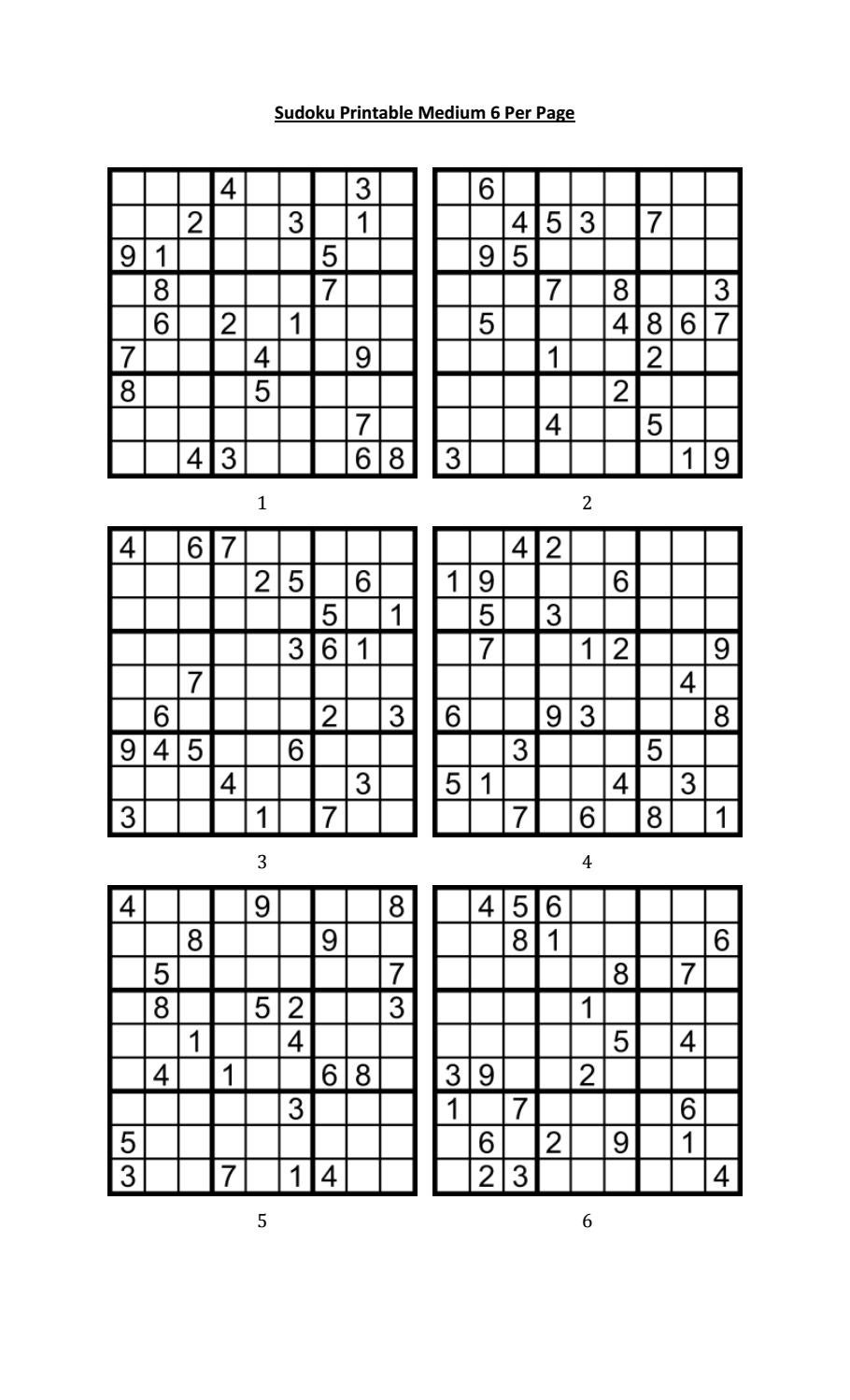 Sudoku Printable Medium 6 Per Pageaaron Woodyear - Issuu in Free Printable Sudoku 6 Per Page