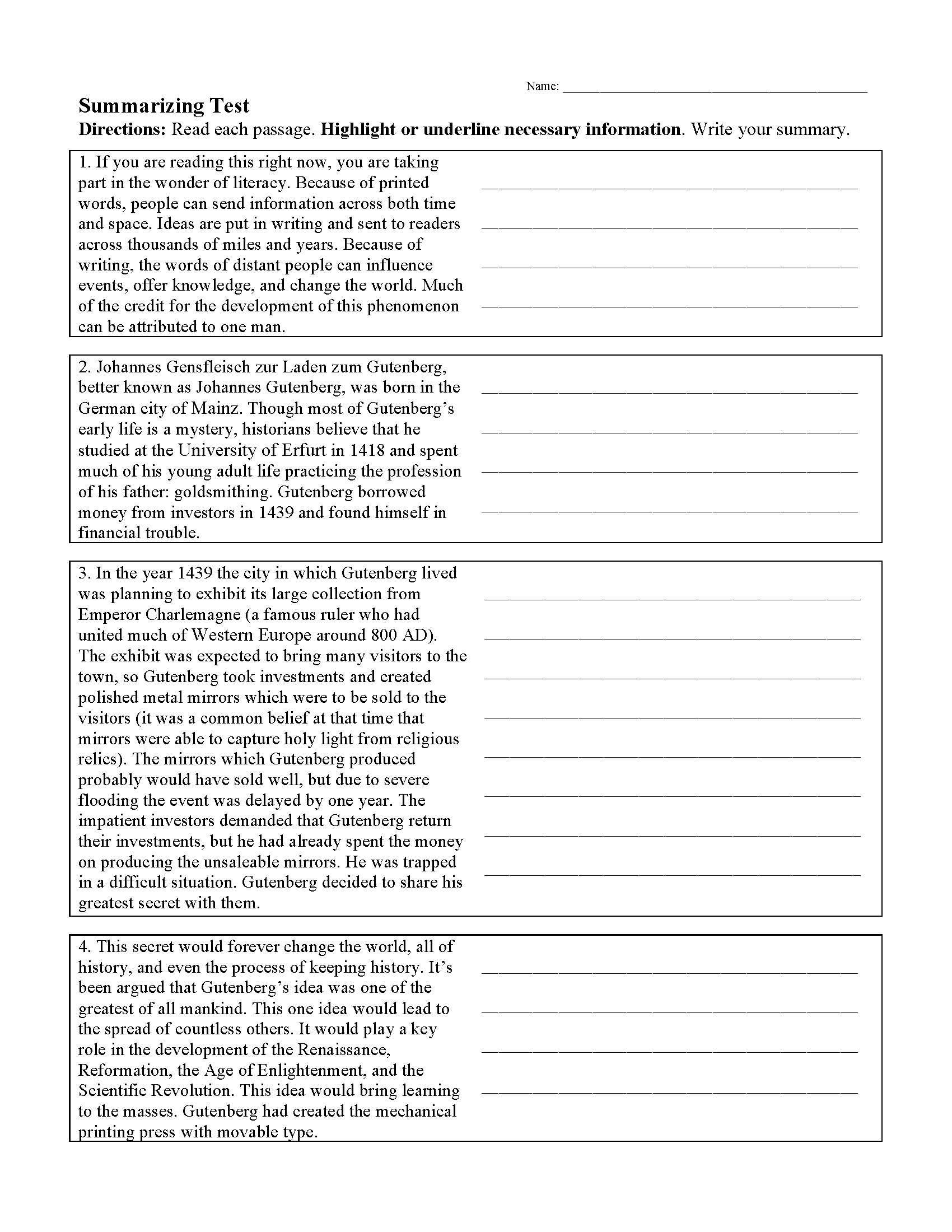 Summarizing Worksheets &amp;amp; Activities | Reading Comprehension within Free Printable Summarizing Worksheets 4Th Grade