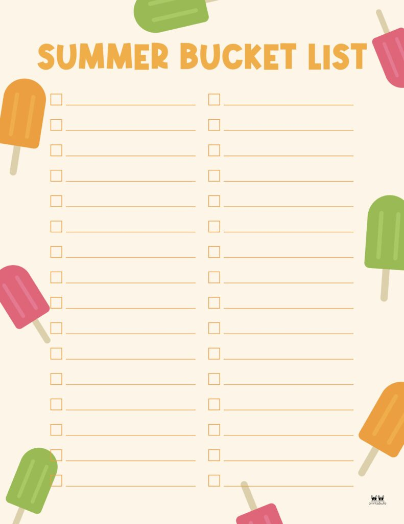 Summer Bucket Lists - 20 Free Printables | Printabulls in Summer Bucket List Printable