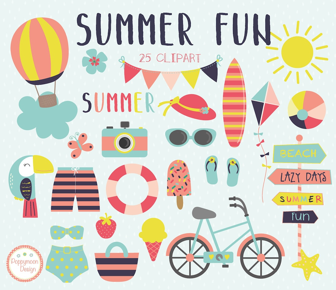 Summer Fun, Beach, Digital Printable Clipart - Etsy in Free Printable Summer Clip Art