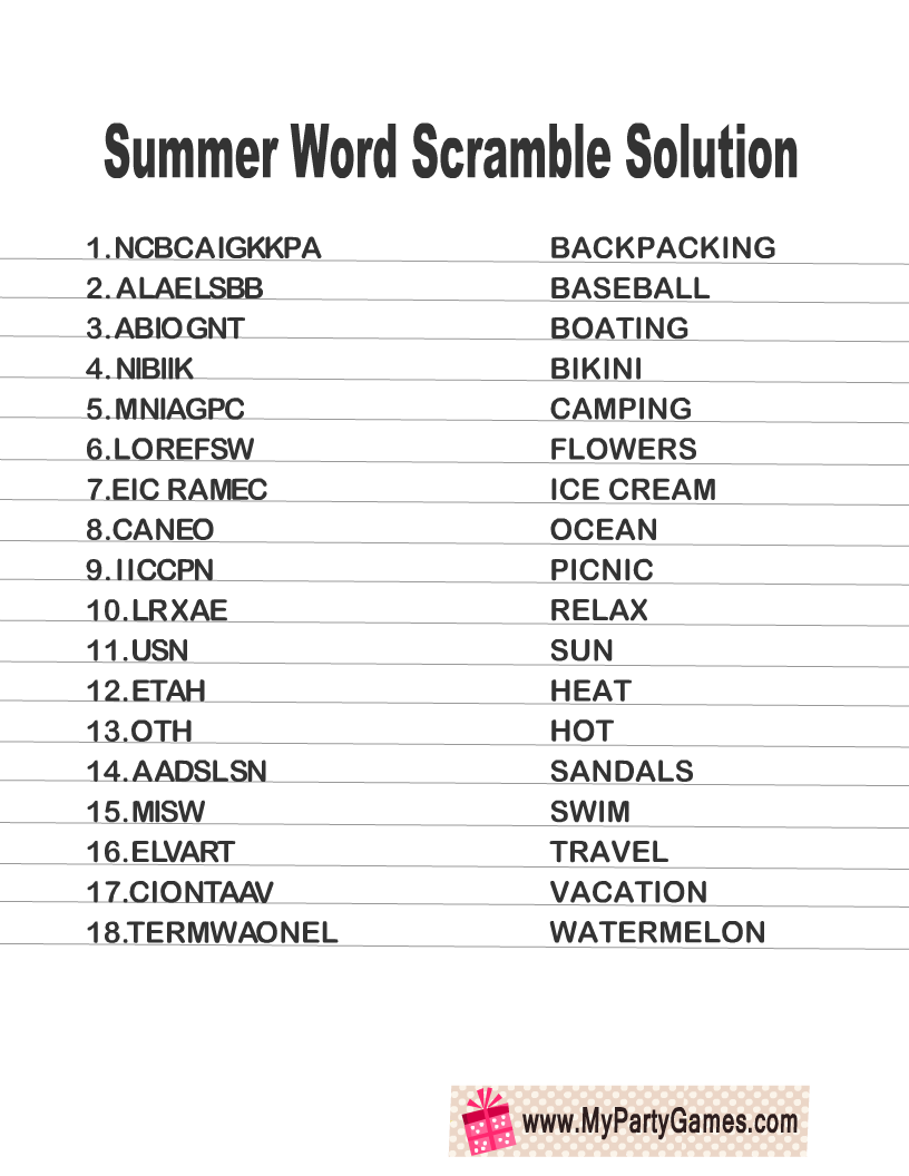 Summer Word Scramble Puzzles | Free Printable throughout Free Printable Word Jumble Puzzles For Adults