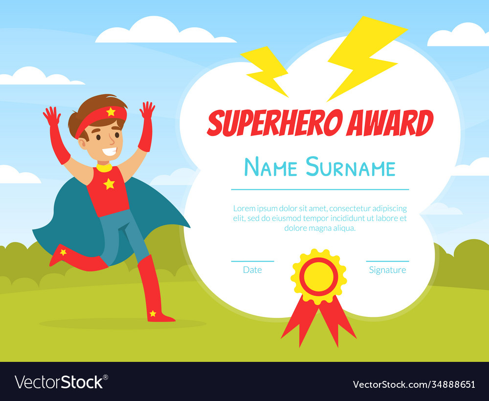 Superhero Award Template With Place For Your Text Vector Image pertaining to Free Printable Superhero Certificates