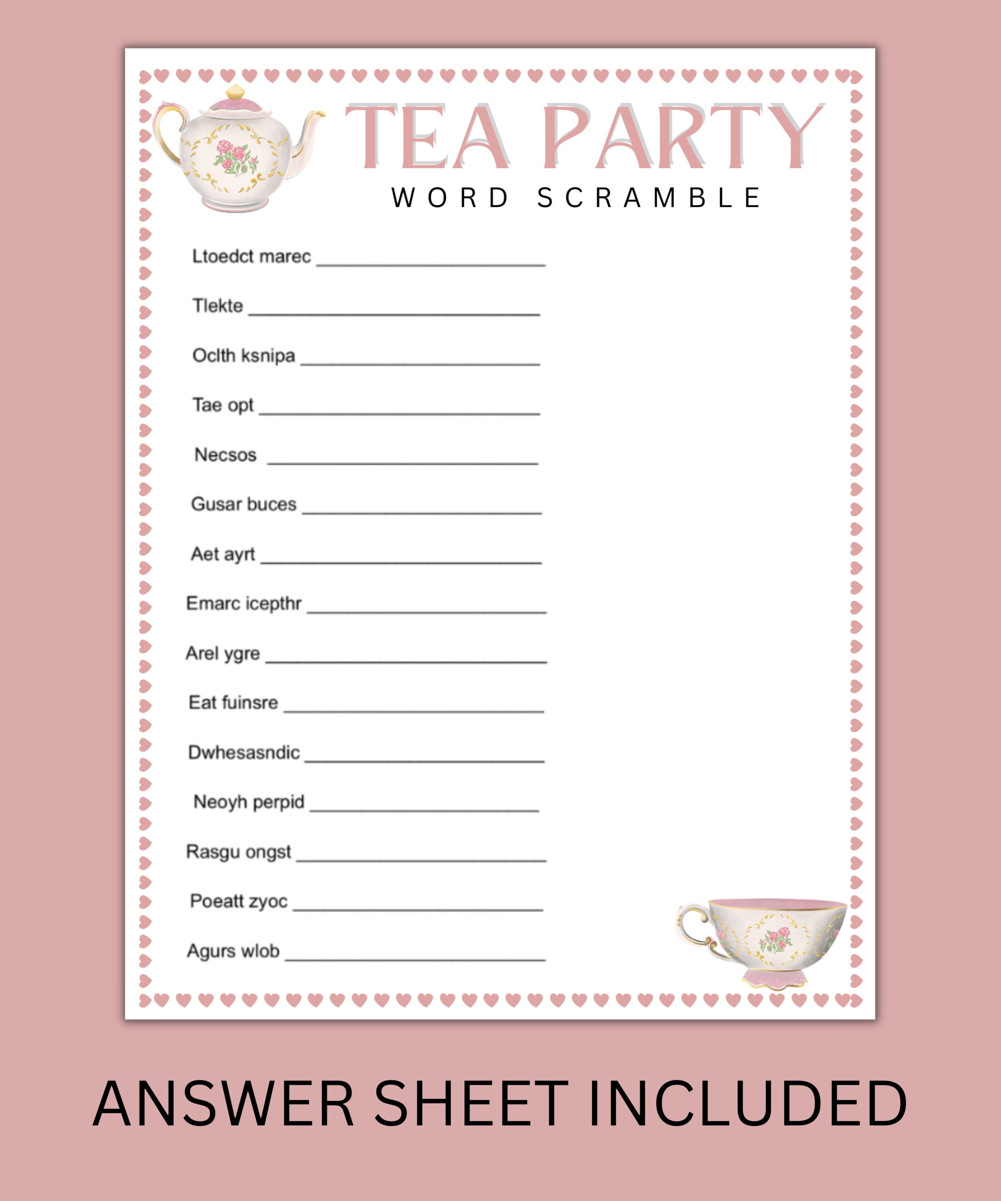 Tea Party Games Bundle Printable Tea Party Games Tea Party Favors with Free Printable Tea Party Games