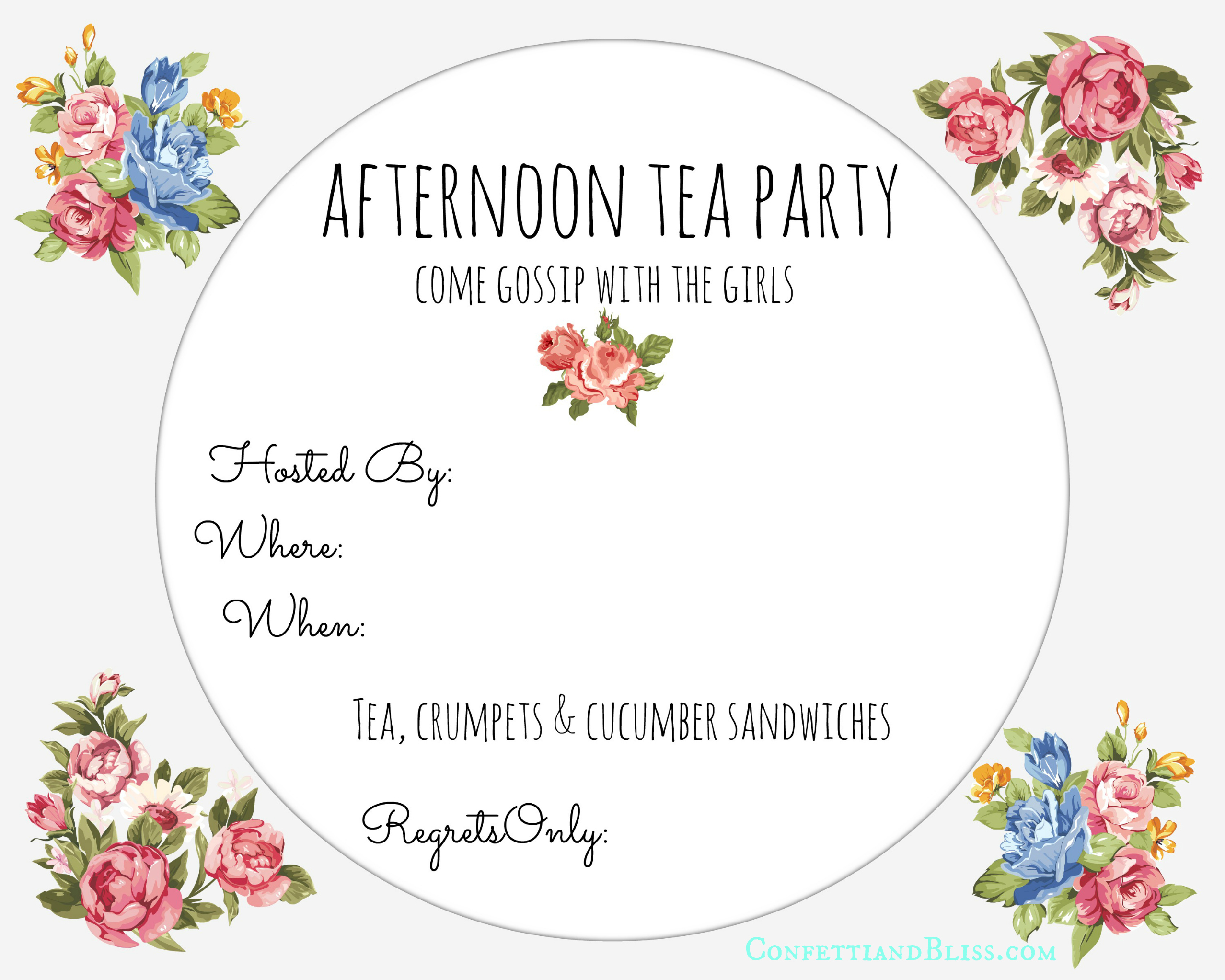 Tea Party Invite Printable - Confetti And Bliss throughout Free Tea Party Printables