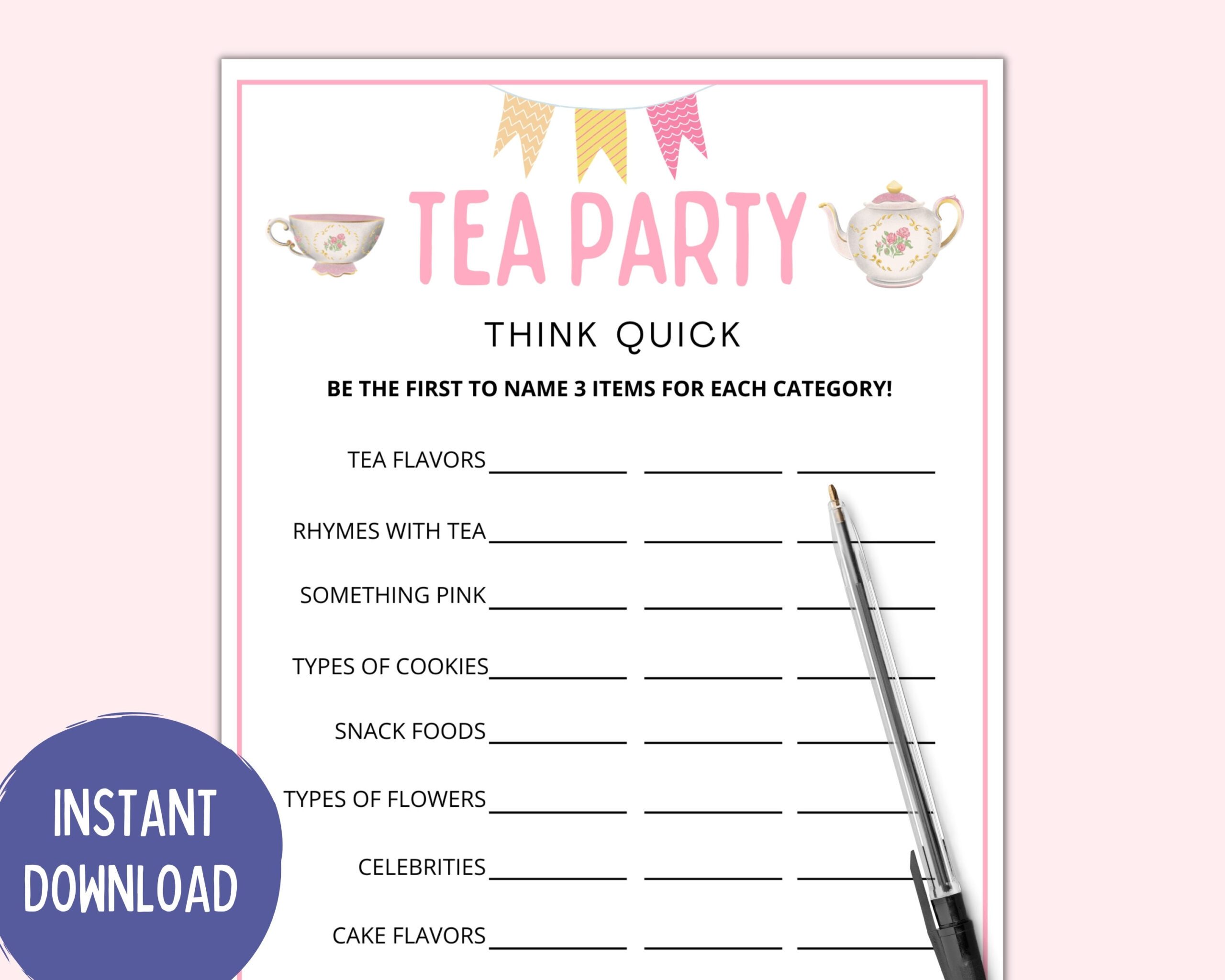 Tea Party Think Quick Tea Party Games Tea Party Games Adults Kids pertaining to Free Printable Tea Party Games