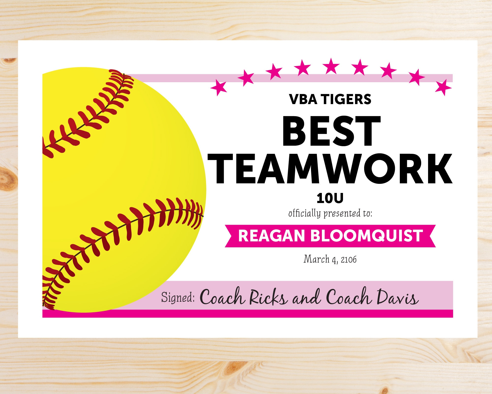 Team Colors Softball Awards Certificates Instant Download with regard to Free Printable Softball Certificates