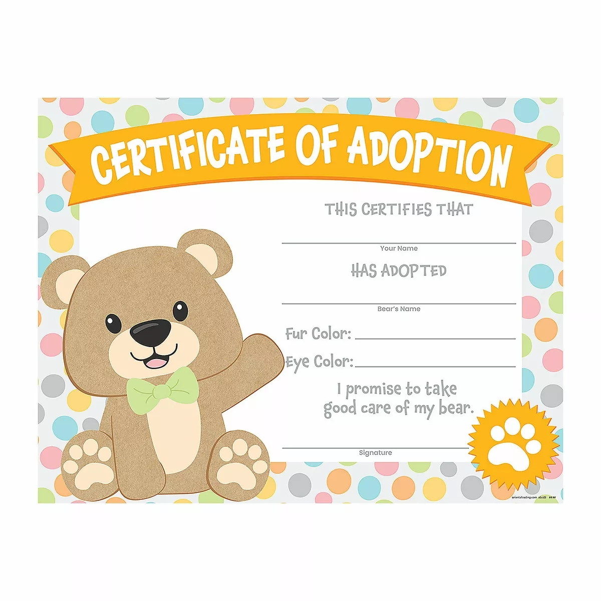 Teddy Bear Adoption Certificates, Birthday, Stationery, 12 Pieces for Free Printable Stuffed Animal Adoption Certificate