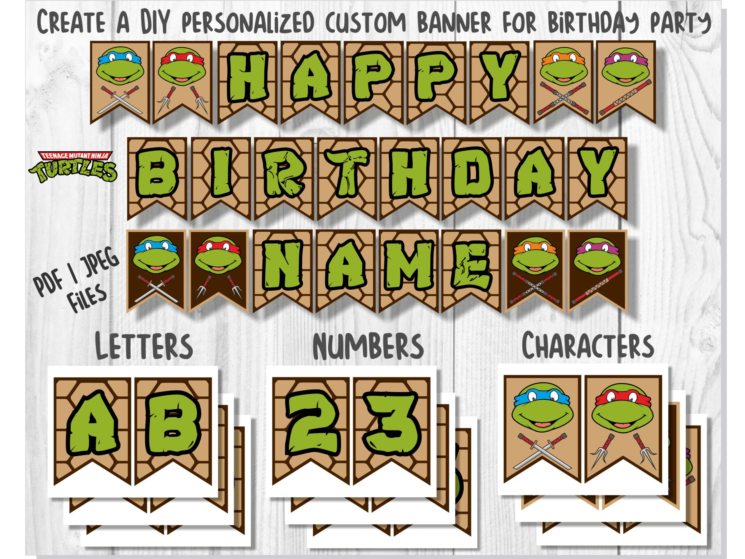 Teenage Mutant Ninja Turtles Printable Birthday Banner Pdf | Jpeg, Tmnt Printable Happy Birthday Banner Letters Numbers with Free Printable Ninja Turtle Birthday Banner