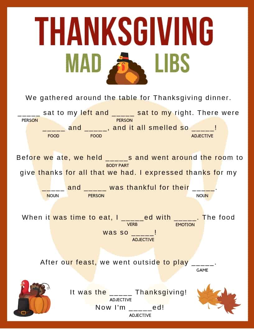 Thanksgiving Mad Libs - Jac Of All Things regarding Free Printable Thanksgiving Mad Libs