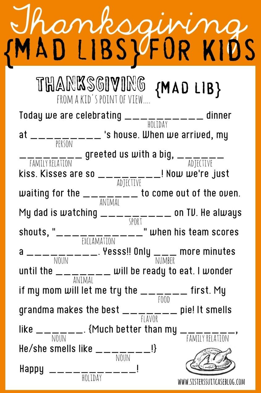 Thanksgiving Mad Libs Printable - My Sister&amp;#039;S Suitcase - Packed in Free Printable Thanksgiving Mad Libs