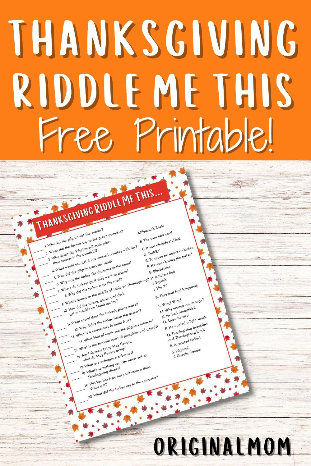 Thanksgiving Riddle Me This Free Printable regarding Free Printable Riddles