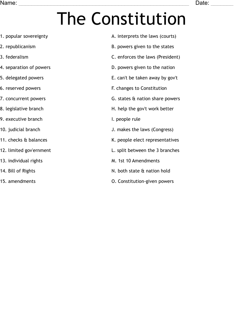 The Constitution Worksheet - Wordmint pertaining to Free Printable US Constitution Worksheets