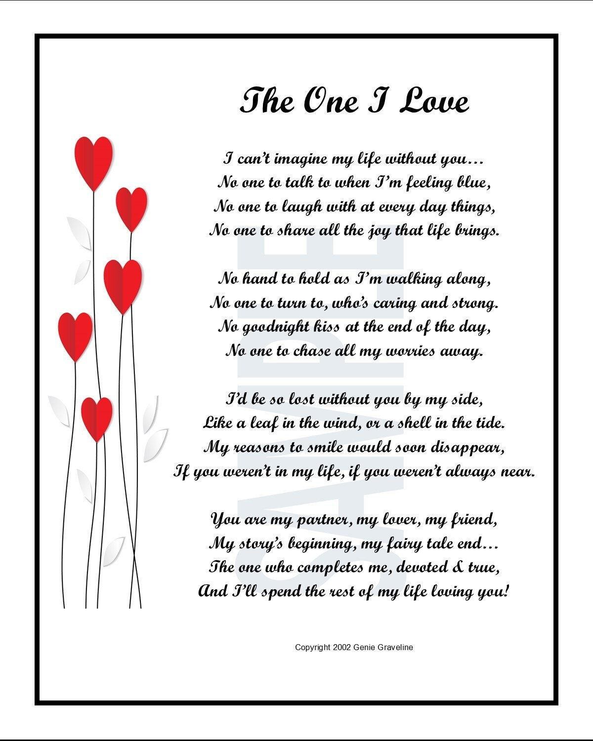 The One I Love, Digital Download, Valentine Poems For Boyfriend regarding Free Printable Love Poems For Him