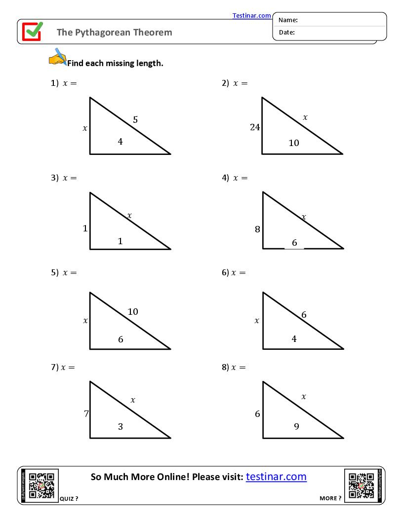 The Pythagorean Theorem Worksheets in Free Printable Pythagorean Theorem Worksheets