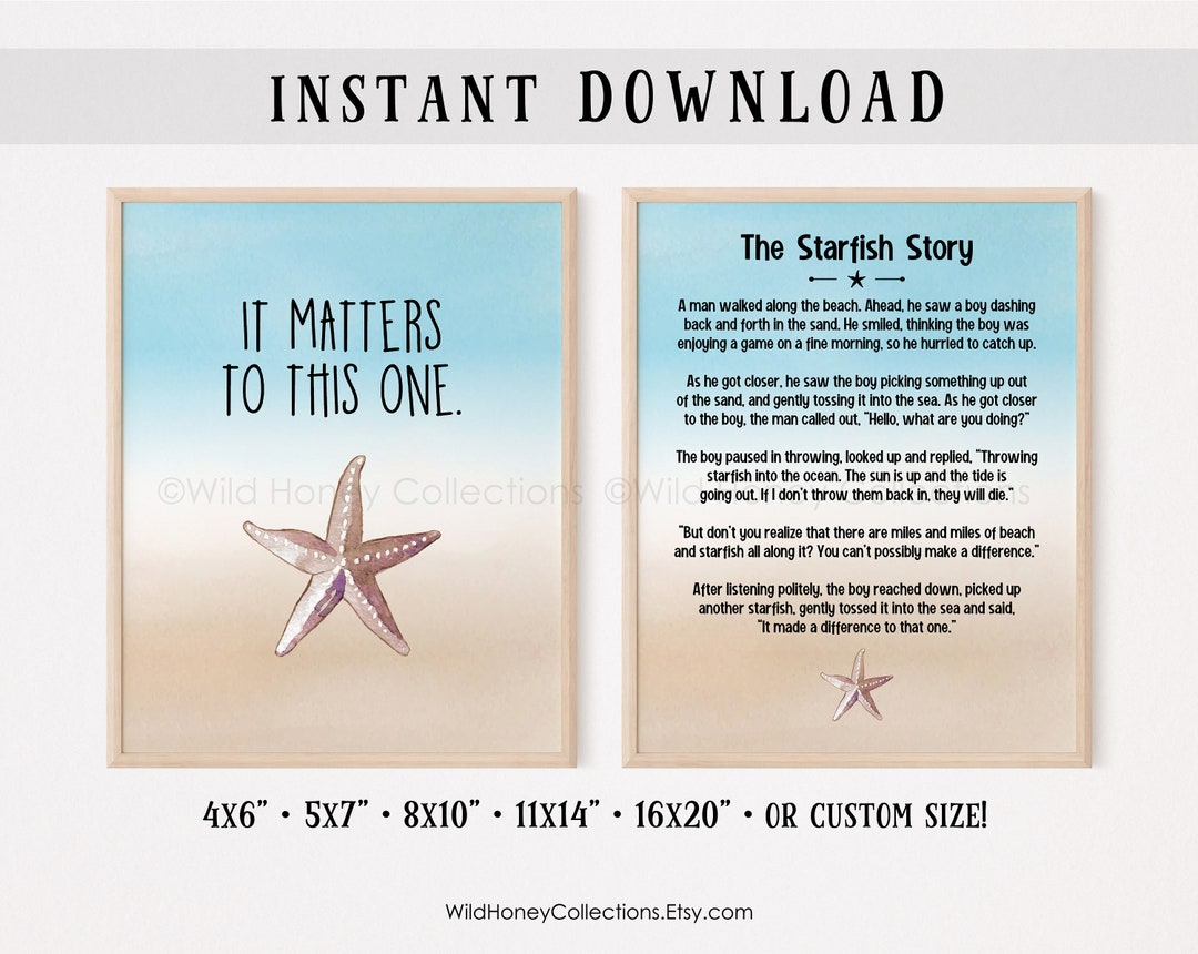 The Starfish Story, It Matters To This One, Printable Decor, Set Of 2, Beach Wall Art, Coastal Decor, Instant Digital Download - Etsy pertaining to Starfish Story Printable Free