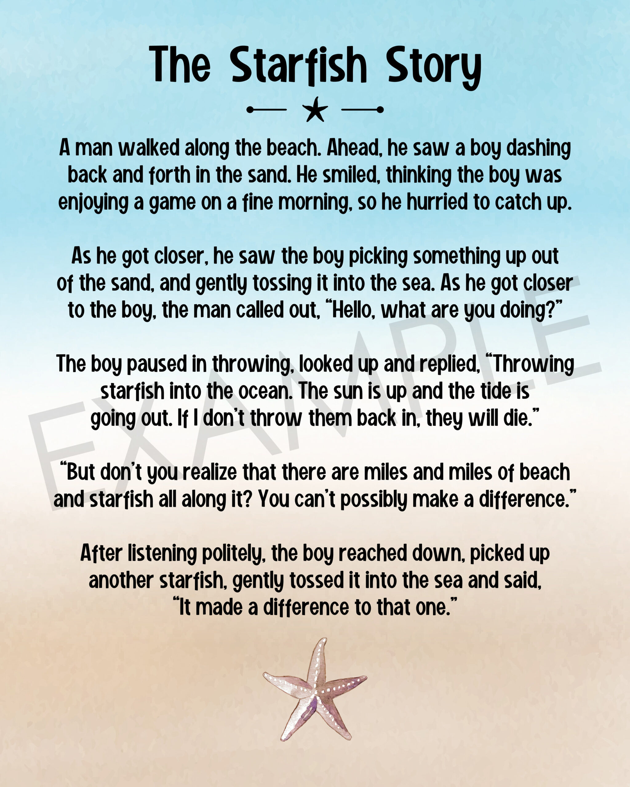 The Starfish Story, It Matters To This One, Printable Decor, Set regarding Starfish Story Printable Free